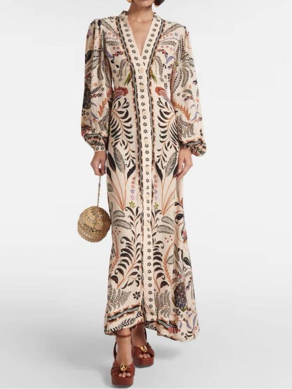 FARM RIO classic nature maxi dress in sand NEW NWT - Picture 2 of 4